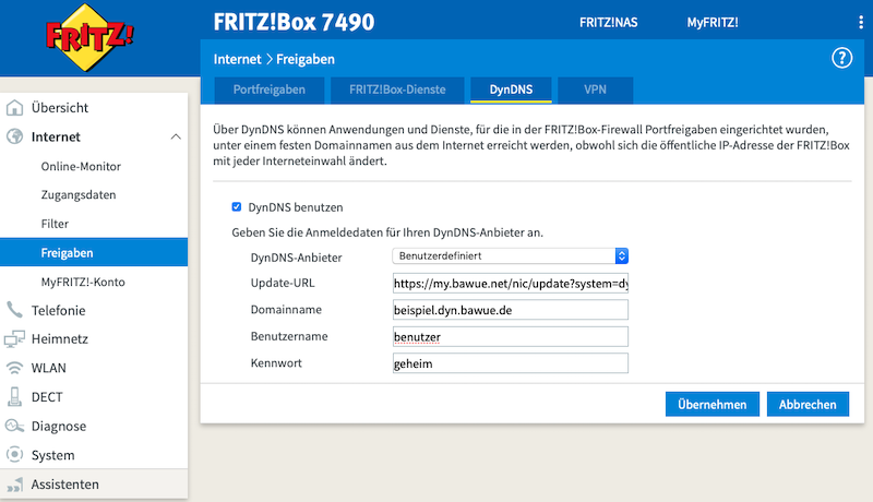 FritzBox DynDNS Interface Beispiel